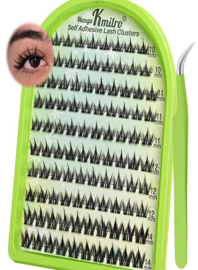 kmilro Self Adhesive Eyelashes 10-14mm Manga Self Adhesive Lash Clusters Spiky Pre Glued Lashes Anime Press on Lashes No Glue Needed Wispy Reusable DIY Cluster Eyelash Extensions Kit with Tweezers, by Kmilro - Image 1